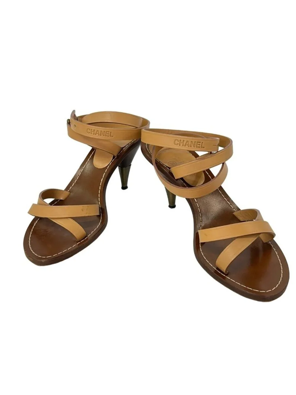 Chanel Sandals Beige Leather